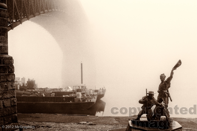 Black and White Lewis and Clark at the St Louis Arch river front | Stock Photo