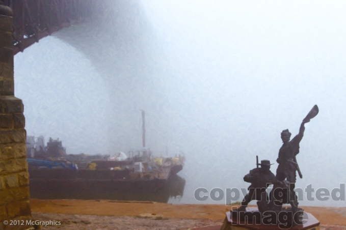 Lewis and Clark at the St Louis Arch river front | Digital Oil Painting