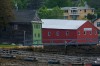 Boat repair buildings on the shore at Camden, Maine.